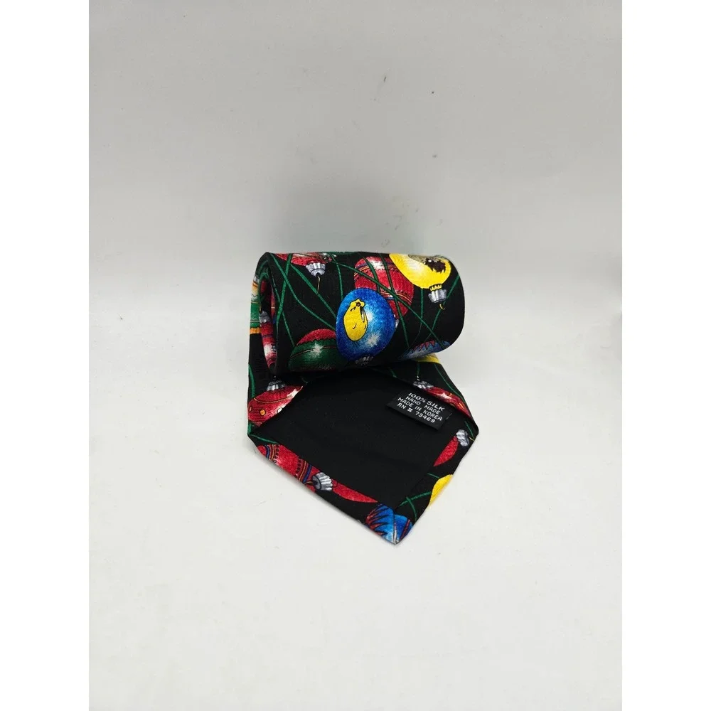 Vintage Looney Tunes Necktie Mens Black 1995 Christmas Ornaments Silk Holiday